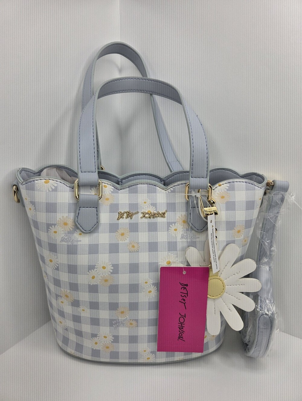 💙▪️Betsey Johnson ▪️Light Blue Daisy XOBLOOM Gingham Tote Bag - Picture 3 of 10